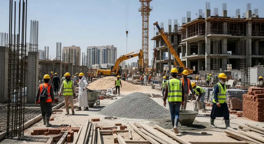 Workers at a labor site in Saudi Arabia