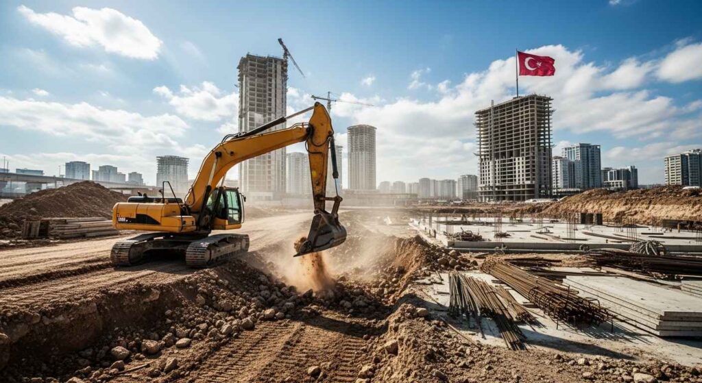 Excavator working on construction site in Turkey