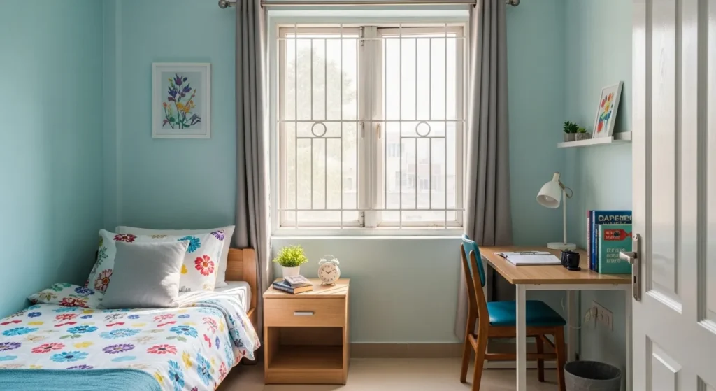 View of a neat girls hostel room in Lahore