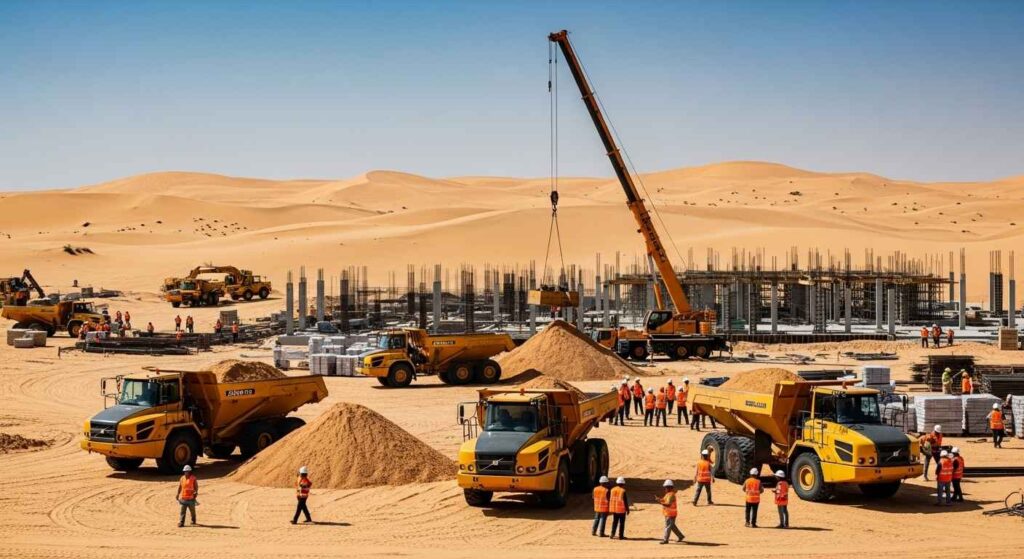 Construction site in Kuwait with heavy machinery