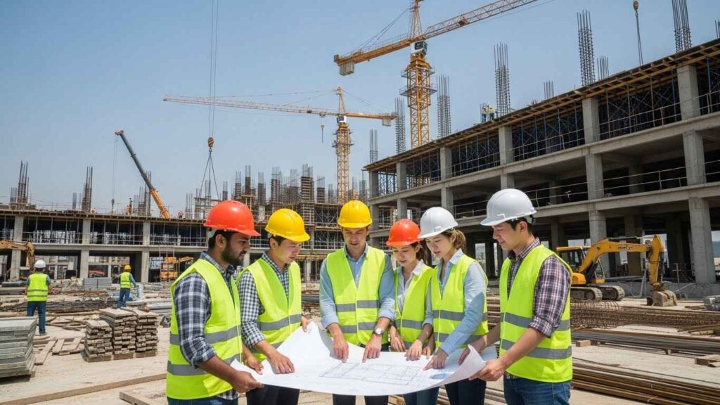 Construction team working on site in Lahore