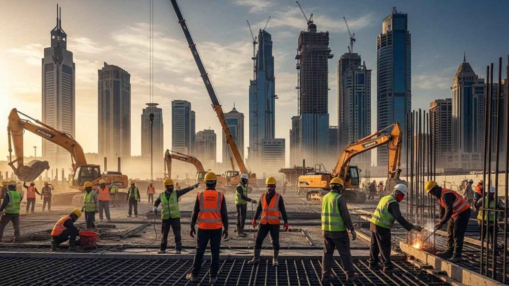 Workers on a construction site in Saudi Arabia