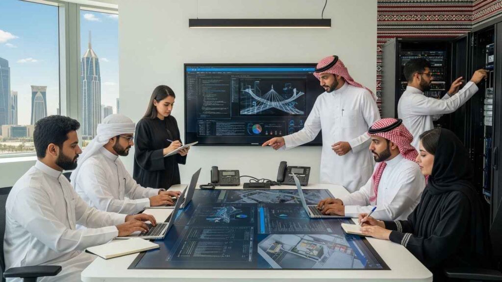 Workers performing maintenance in Saudi industrial site