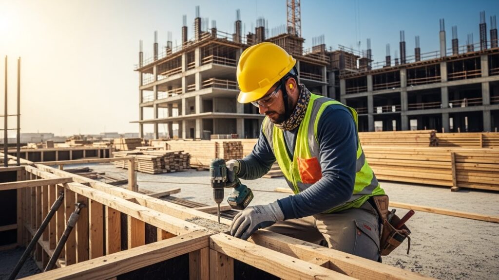 Shuttering carpenter working on site in Saudi Arabia