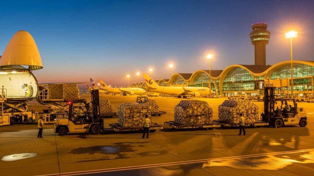 Worker loading cargo at UAE airport