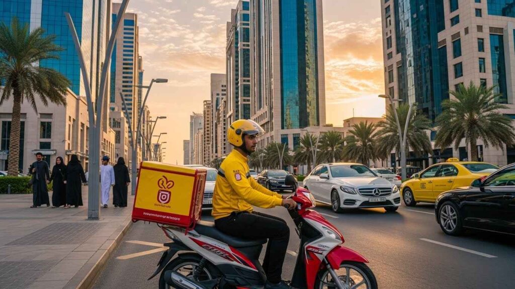 Bike rider delivering in UAE city streets