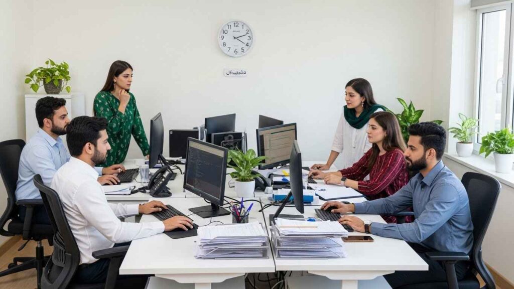 Group of professionals working in an office in Multan