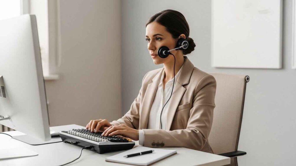 Person working as a stenographer in an office
