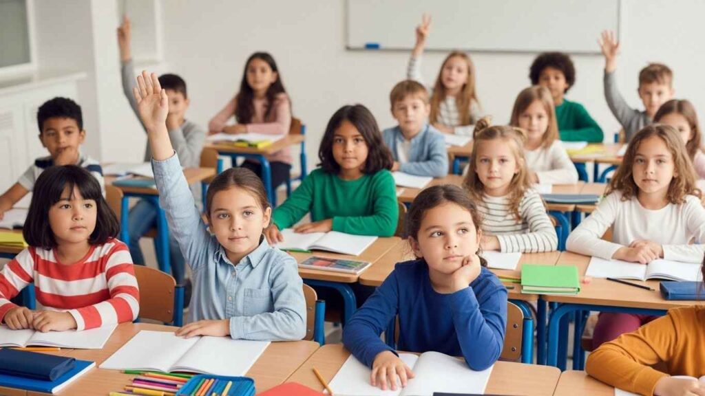 Teacher instructing students in a classroom