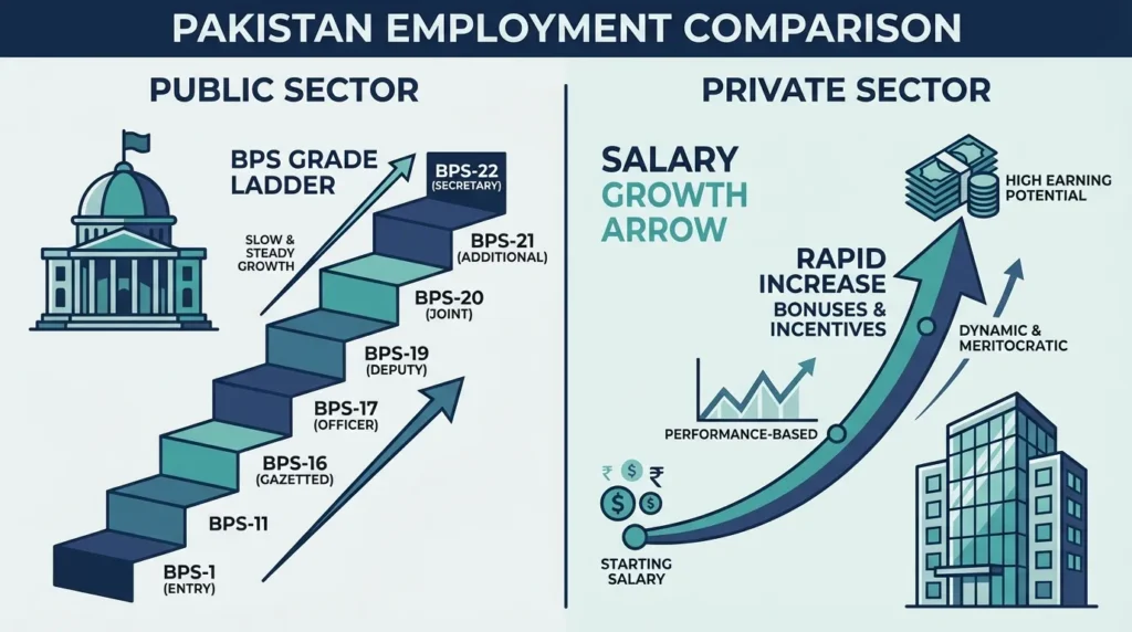 Comparison of public sector vs private sector salaries in Pakistan