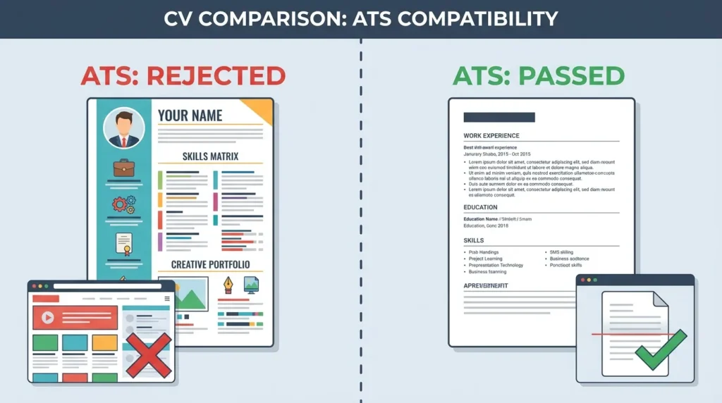 Comparison between ATS-rejected Canva CV and ATS-friendly plain text CV for Pakistani job seekers