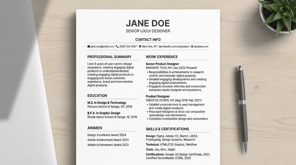 Standard CV format for Pakistan 2026 with labeled sections