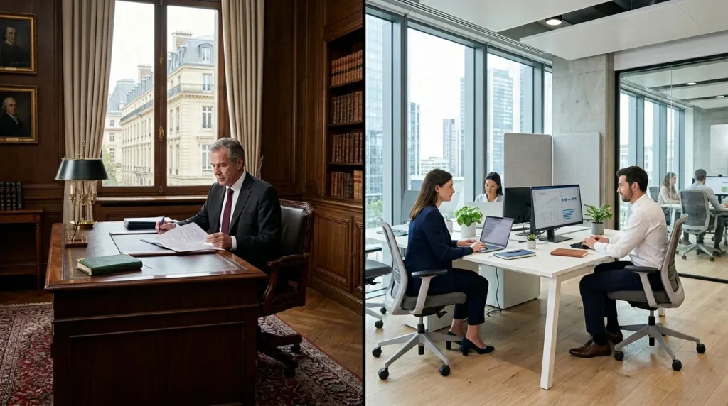 Comparison of government office and private sector office representing different gratuity rules in Pakistan