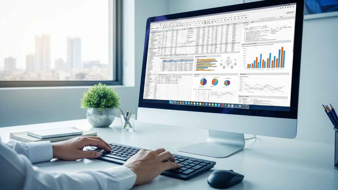 Person doing data entry on computer in Lahore office