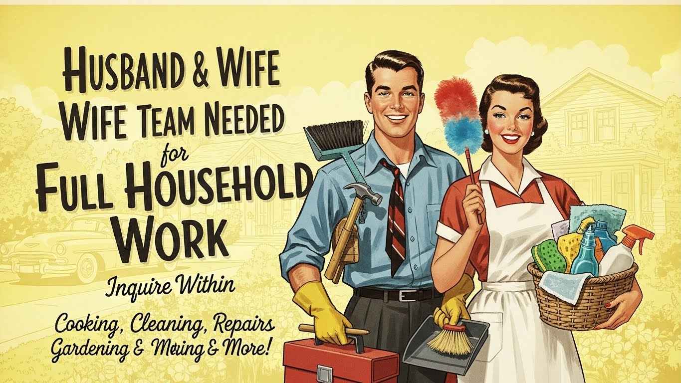 Lahore house staff jobs 2026 – husband wife & cook