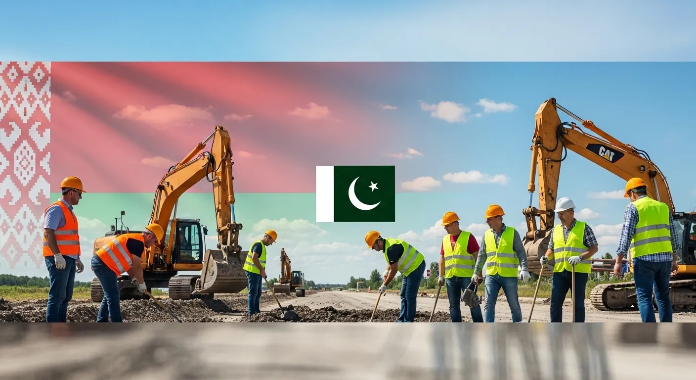Pakistani workers on construction site in Belarus job opportunity
