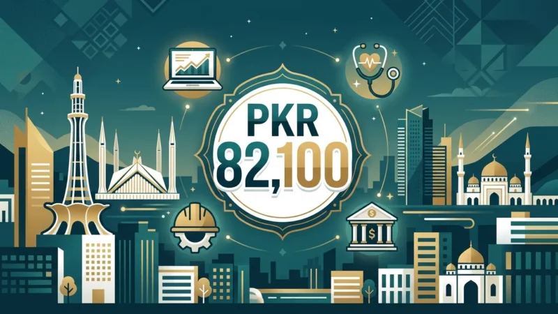 Average salary in Pakistan 2025-2026 infographic showing PKR 82,100 monthly figure