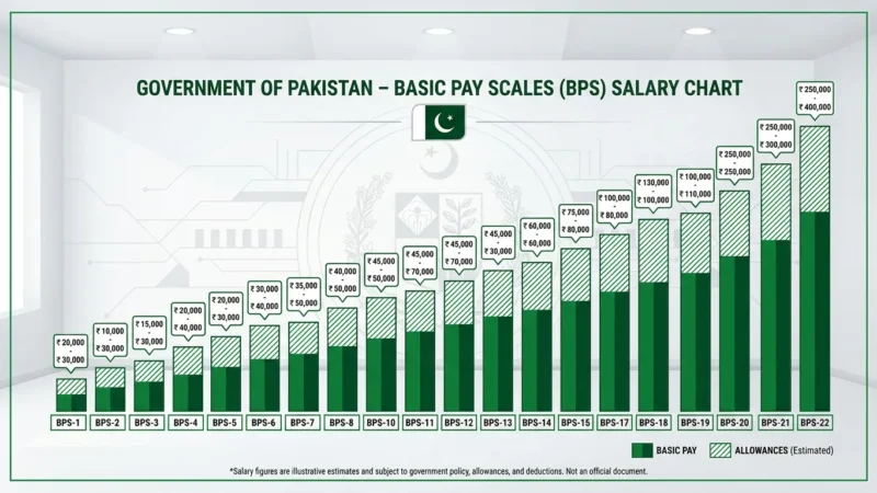 Government Pay Scale 2025 Pakistan BPS salary chart showing grades 1 to 22