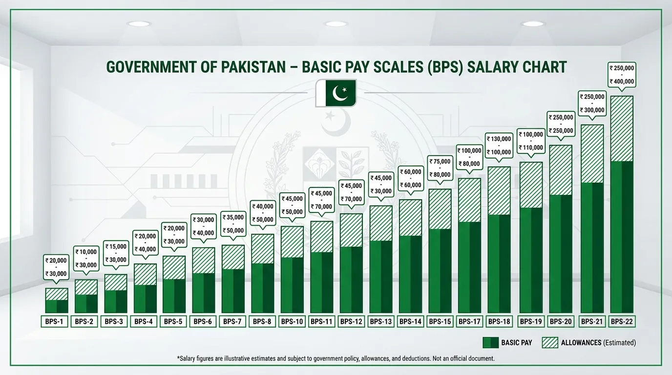Government Pay Scale 2025 Pakistan BPS salary chart showing grades 1 to 22